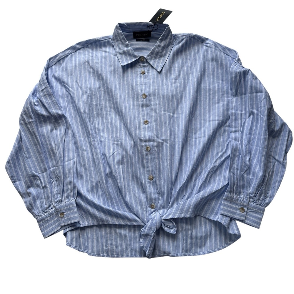 NWT Piombo Italy Striped Long Sleeve Shirt With Knot Detail XL - Picture 2 of 7